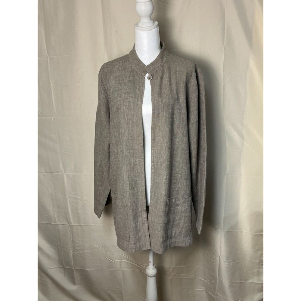 Eileen Fisher Petite Large Taupe Mushroom Linen Blend Jacket Open Front Made USA